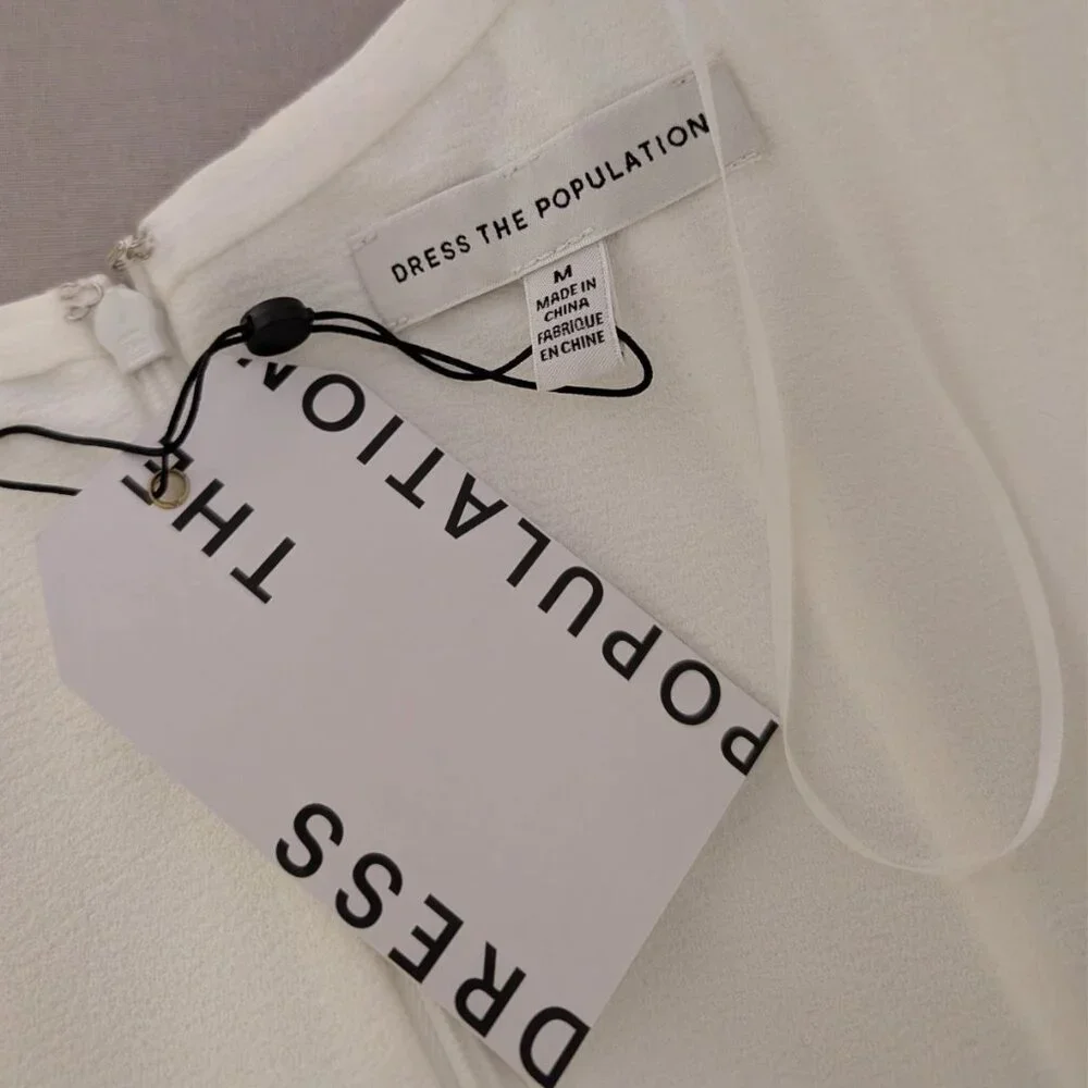 (NWT) Dress The Population Womens Off The Shoulder Dress M Off White Ivory NEW - Picture 14 of 14